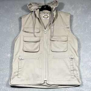 Vintage Banana Republic Men Medium Beige Photographer Safari Utility Hooded Vest